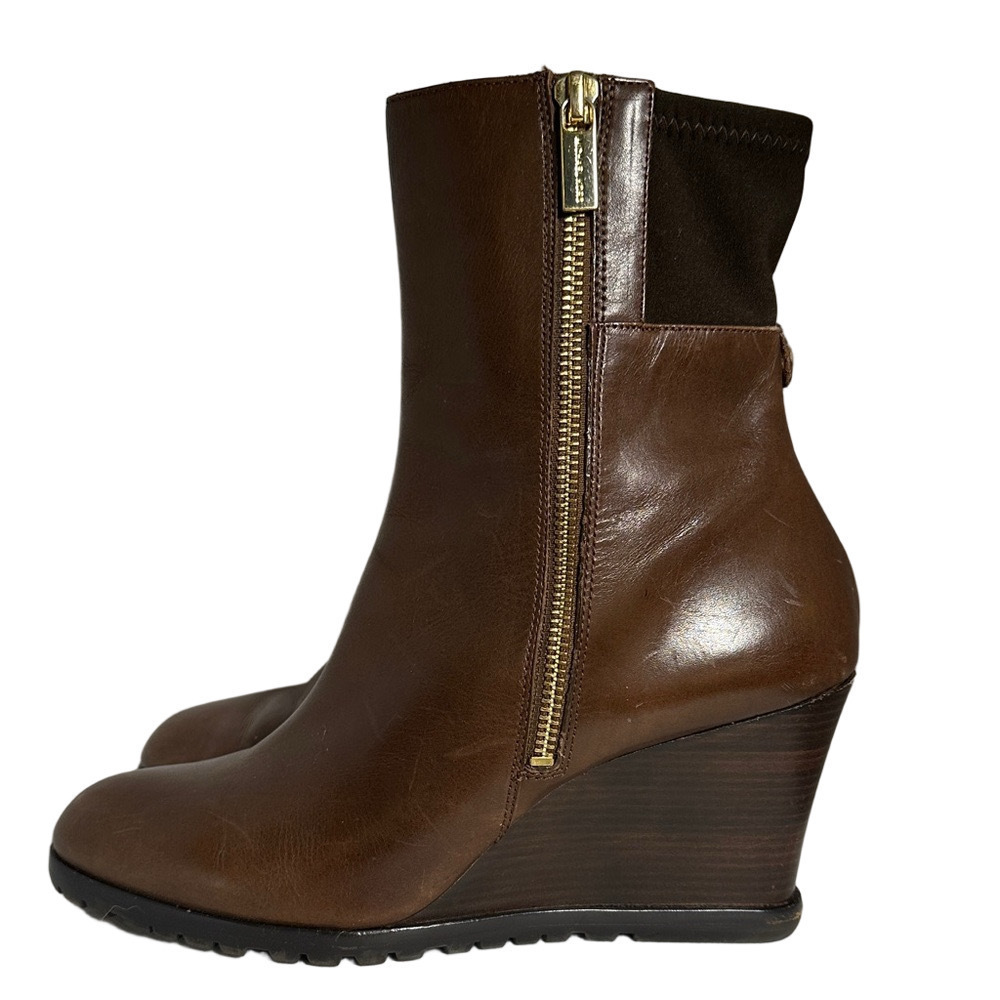 Michael Michael Kors Brown Leather Wedge Ankle Boots – Size 9M - Picture 3 of 14